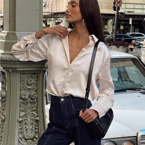 PRINCESS POLLY cream satin button down Sz 4 NWOT